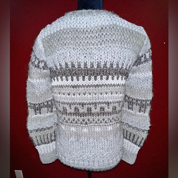 Michael Kors Womens Gray Sweater Shimmer Stripe Chunky Long Sleeve Sz Medium - Picture 3 of 9